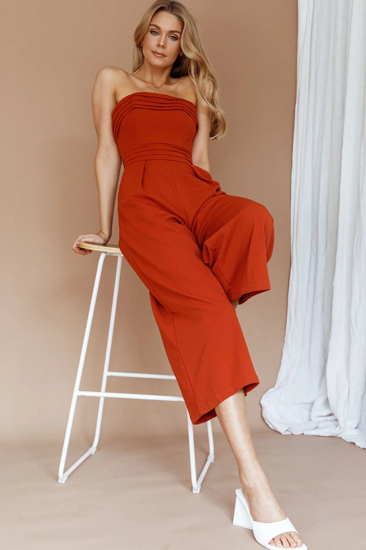 Chosen Strapless Wide Leg Jumpsuit Orange