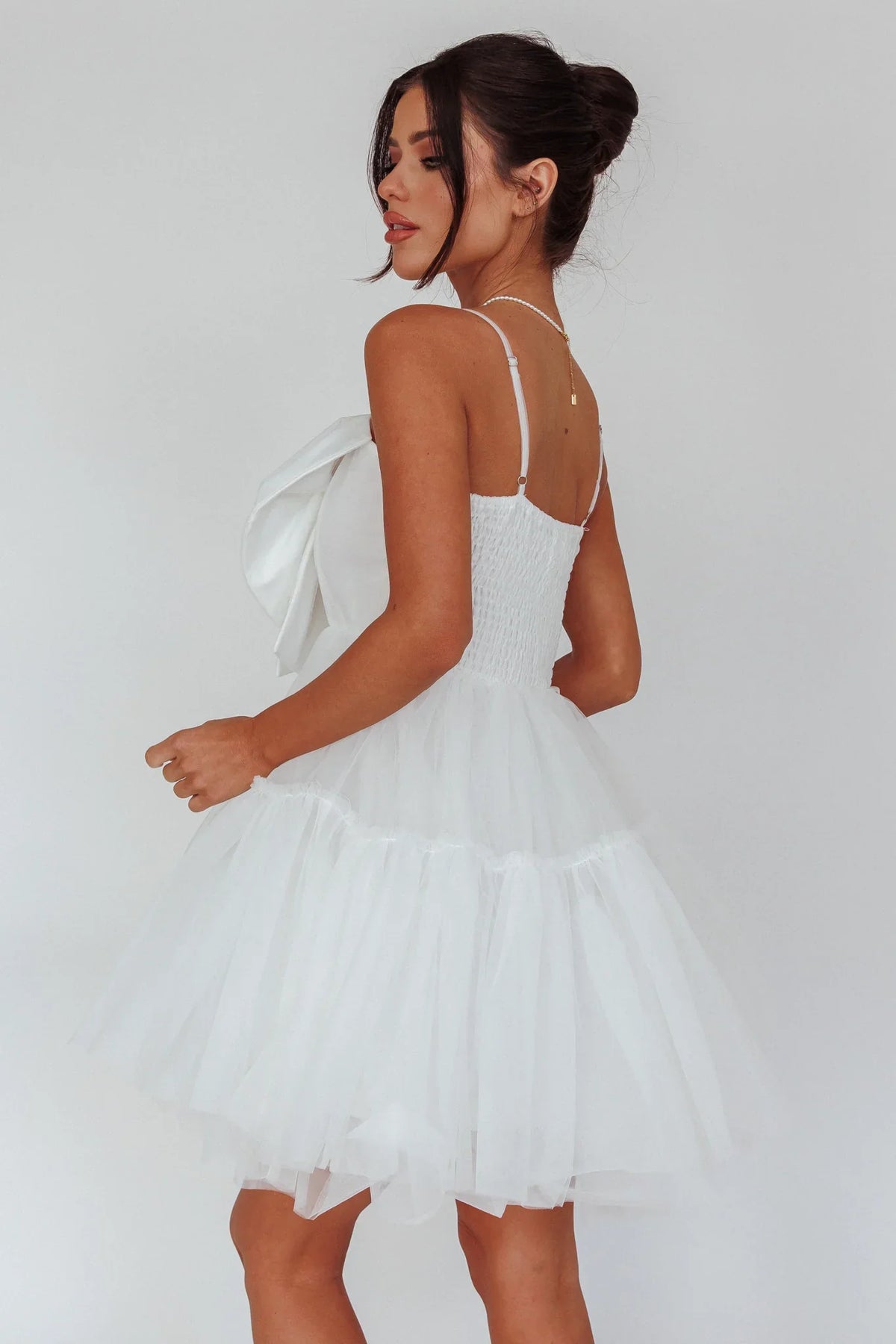 True Wish Bow Tulle Mini Dress White