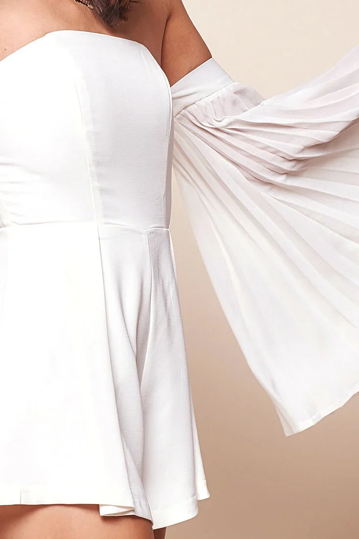 Viva Off the Shoulder Angel Bell Sleeved Romper White