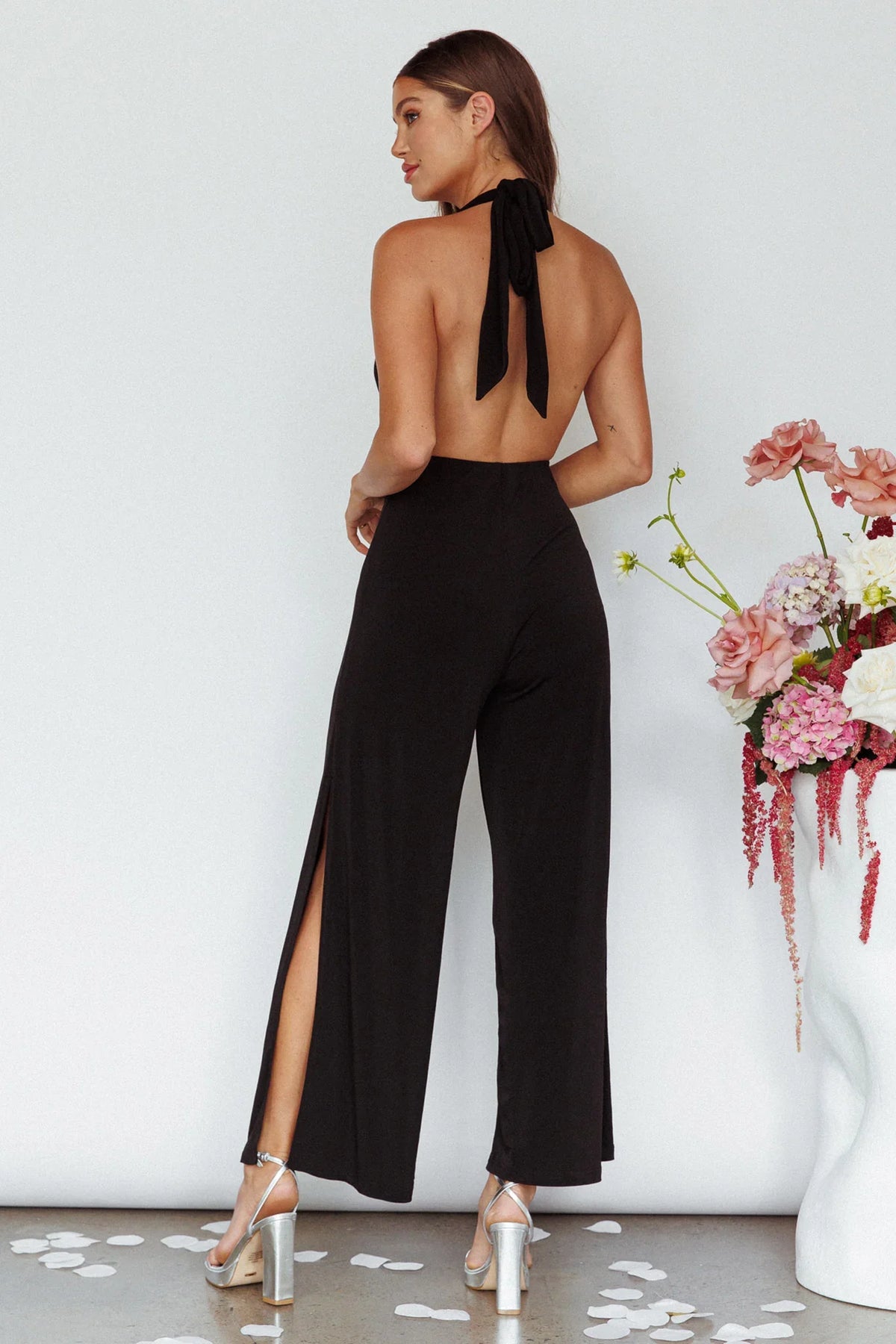 Emanuella Halterneck Split Jumpsuit Black