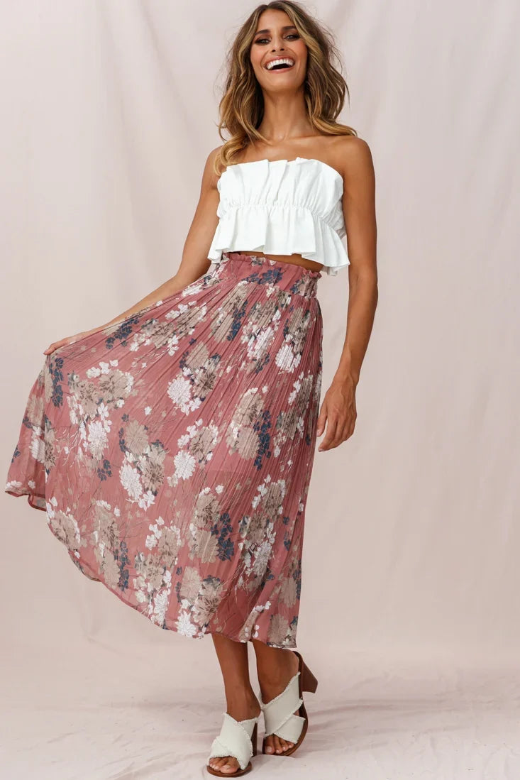 Caroline Accordion Pleat Midi Skirt Rose