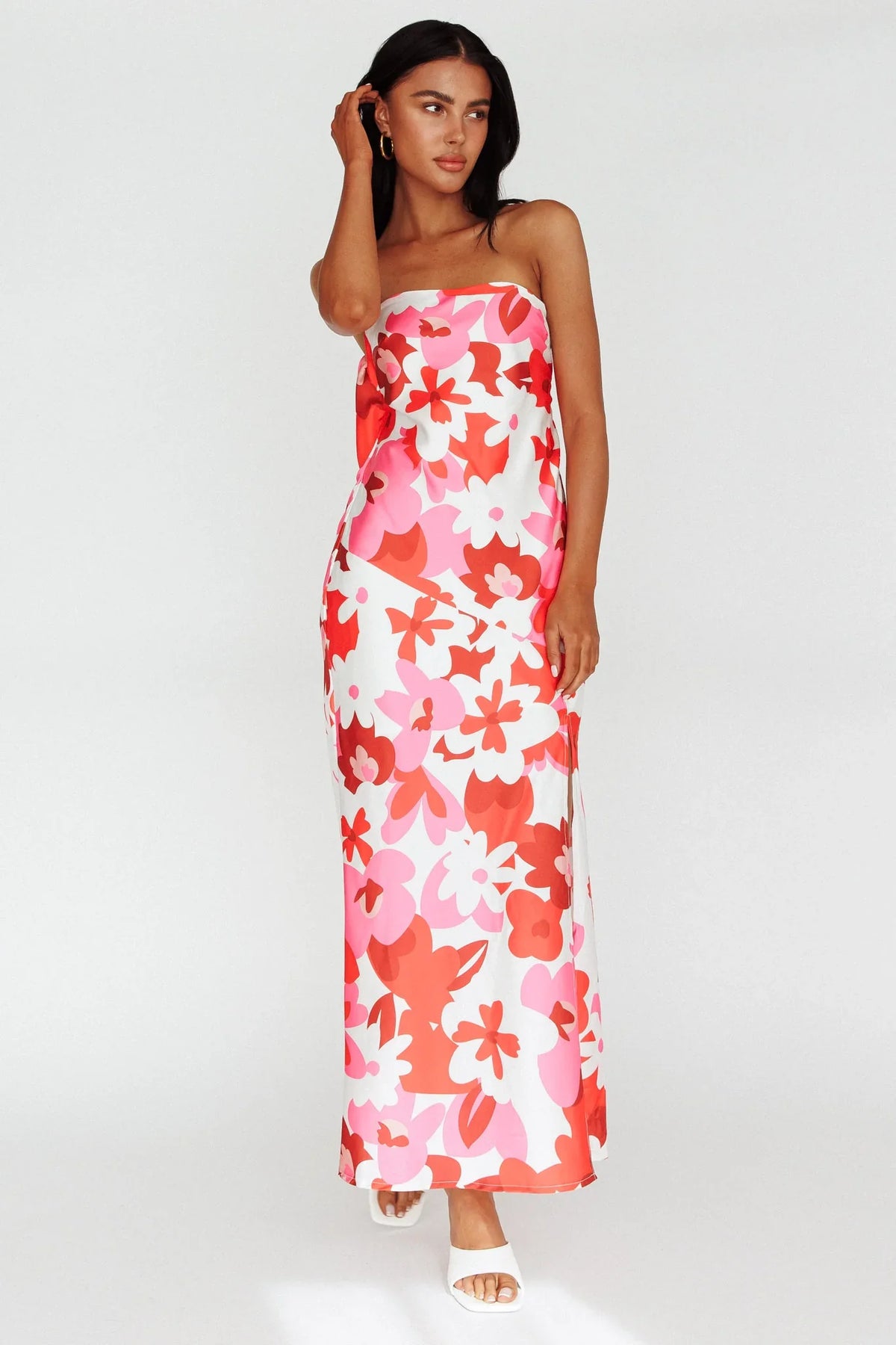 Latisha Strappy Cowl Back Midi Dress Floral Red