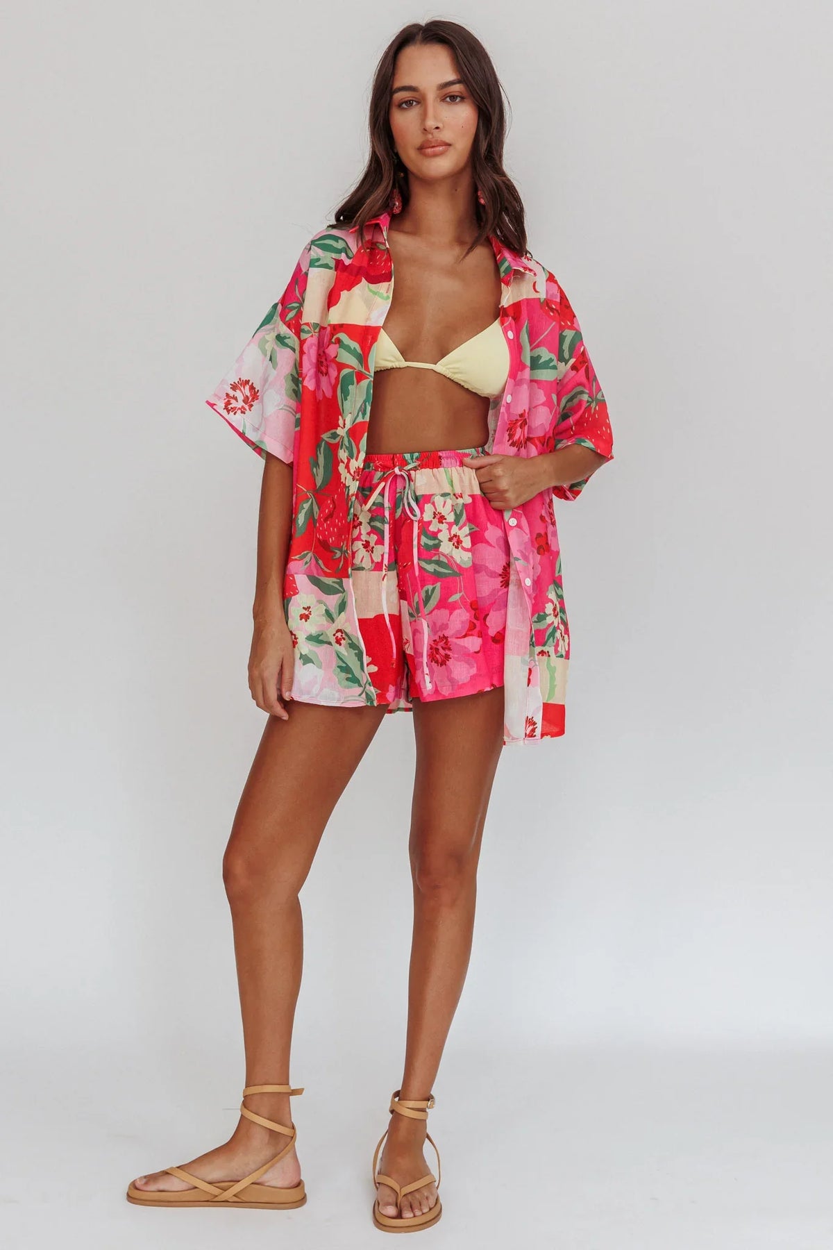 Ciao Ciao Floral Short Sleeve Buttoned Shirt Pink