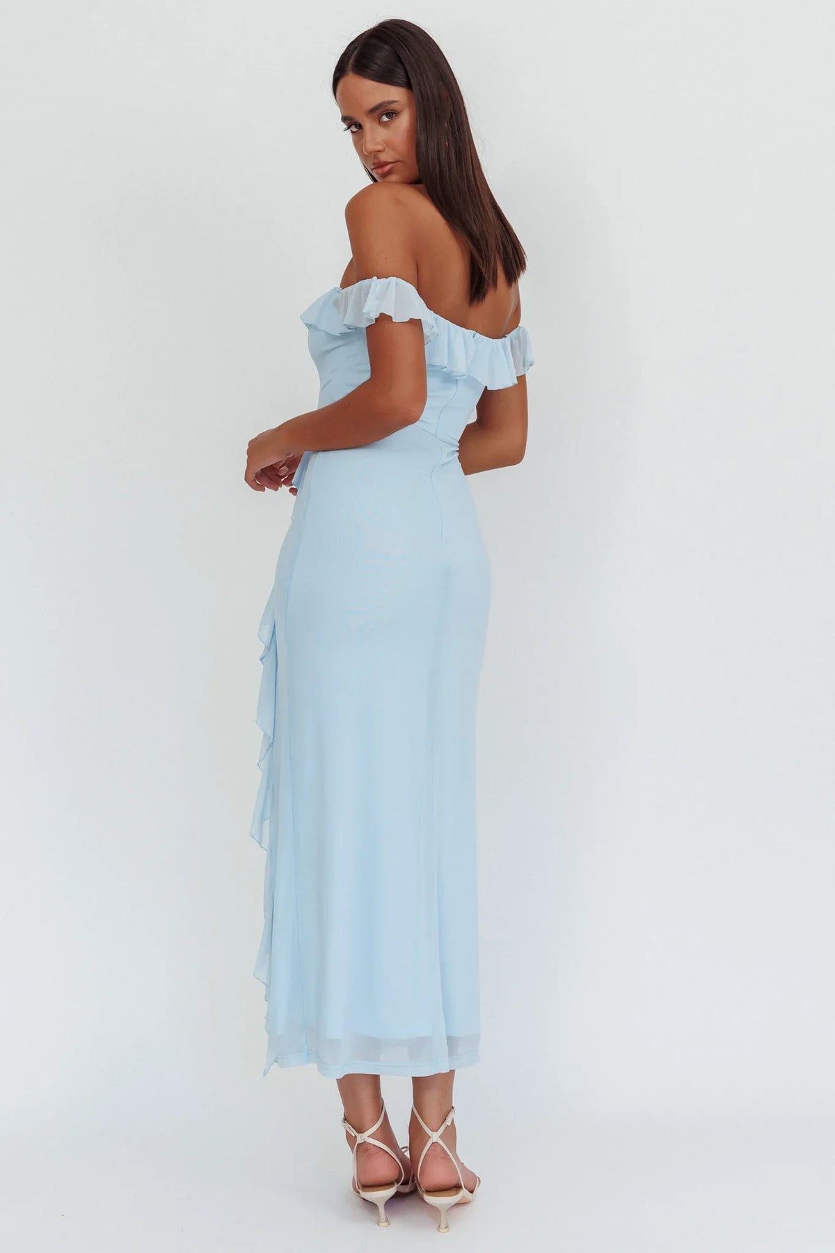 Flamenco Off-Shoulder Ruffle Maxi Dress Blue