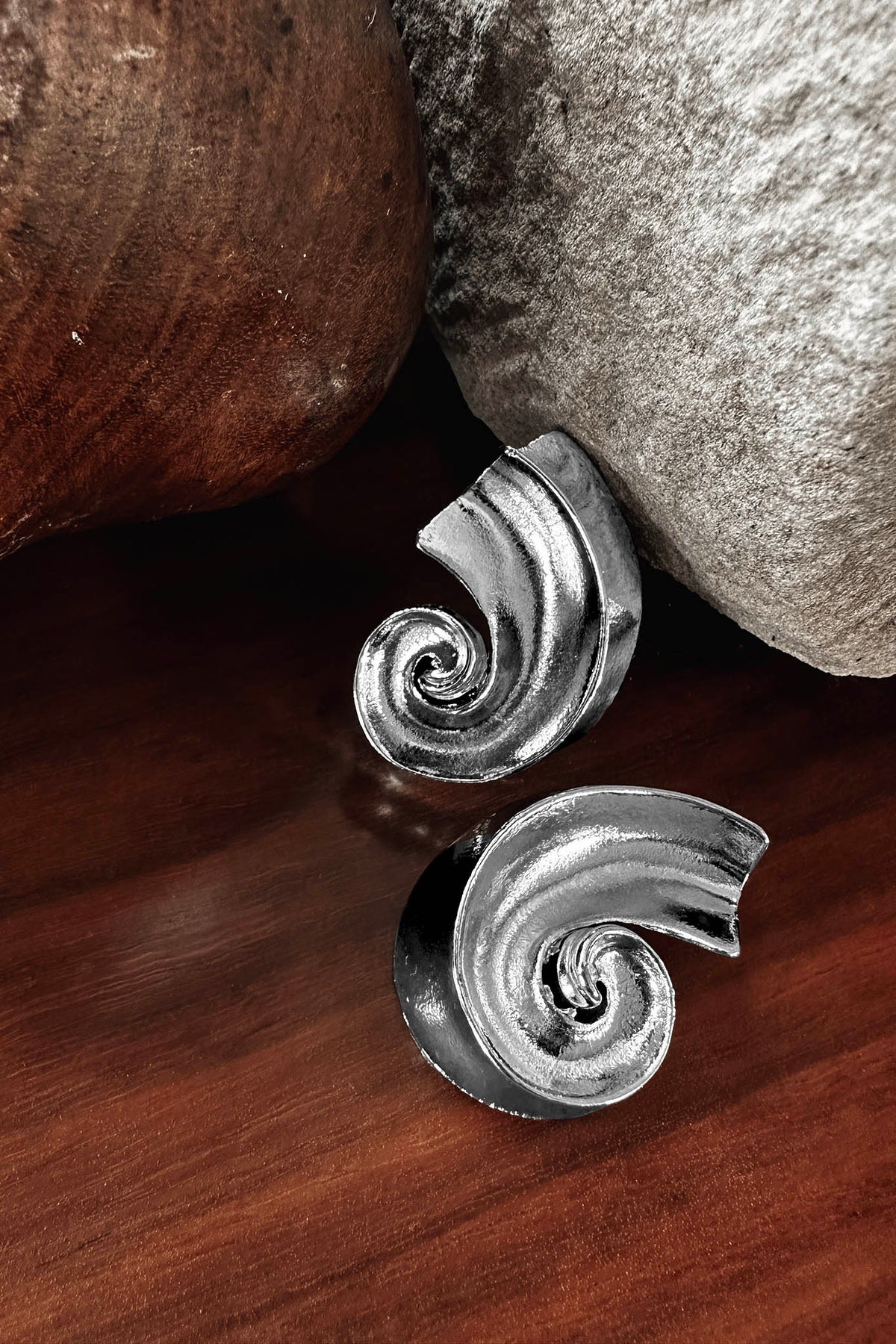 Calypso Spiral Shell Earrings Silver