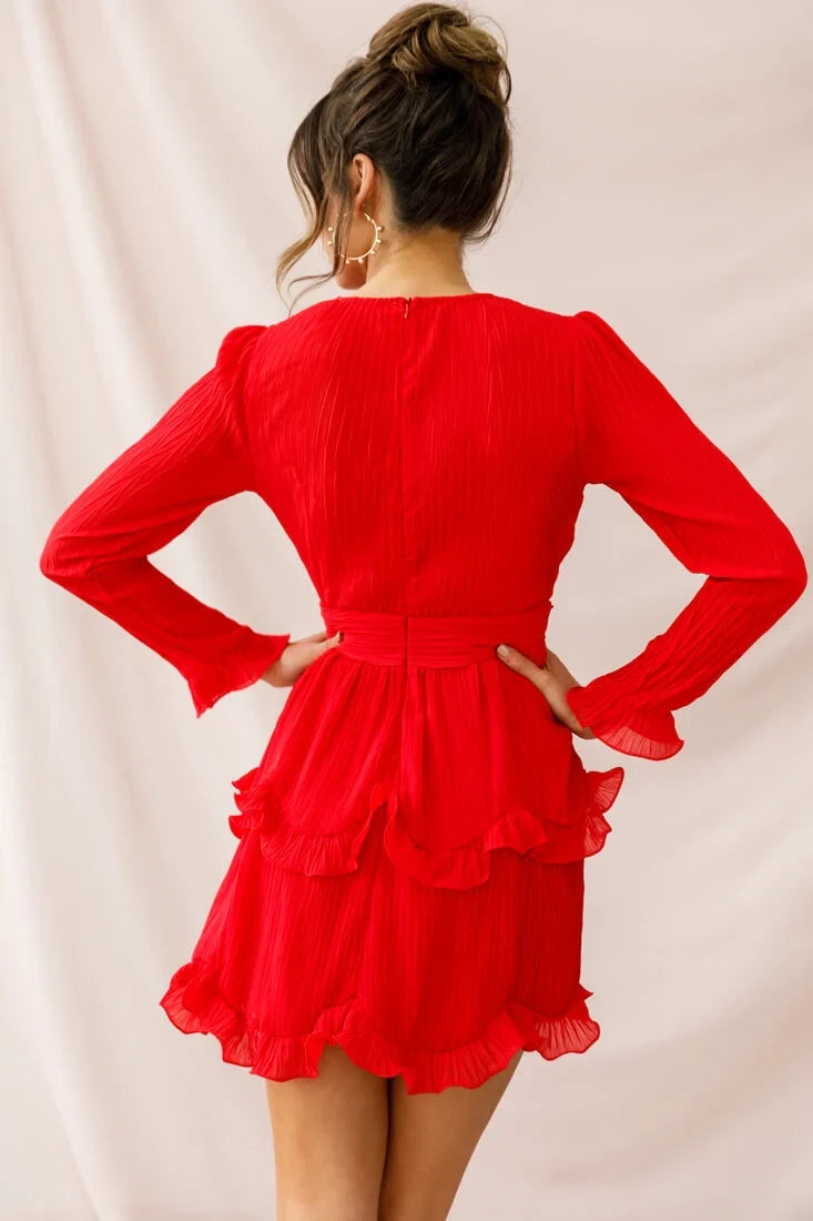 Greta Tiered Ruffle Chiffon Dress Red