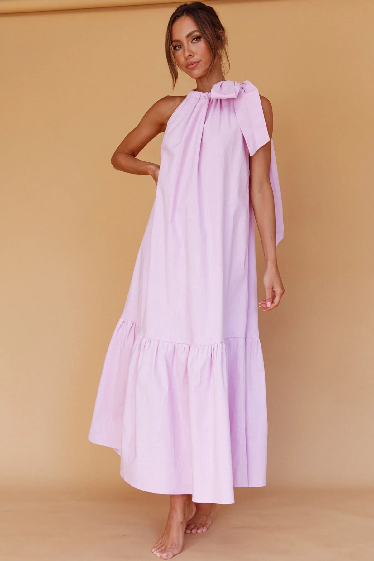 Cruise Shoulder Tie Maxi Dress Lilac