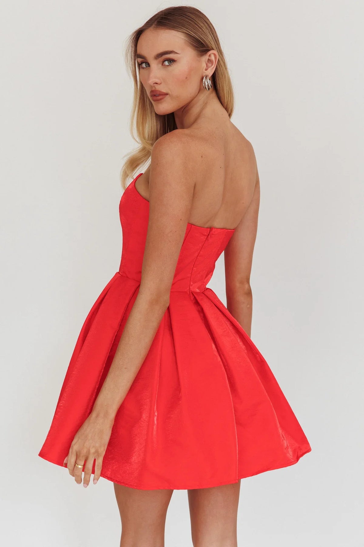 Loveless Strapless Flared Mini Dress Red