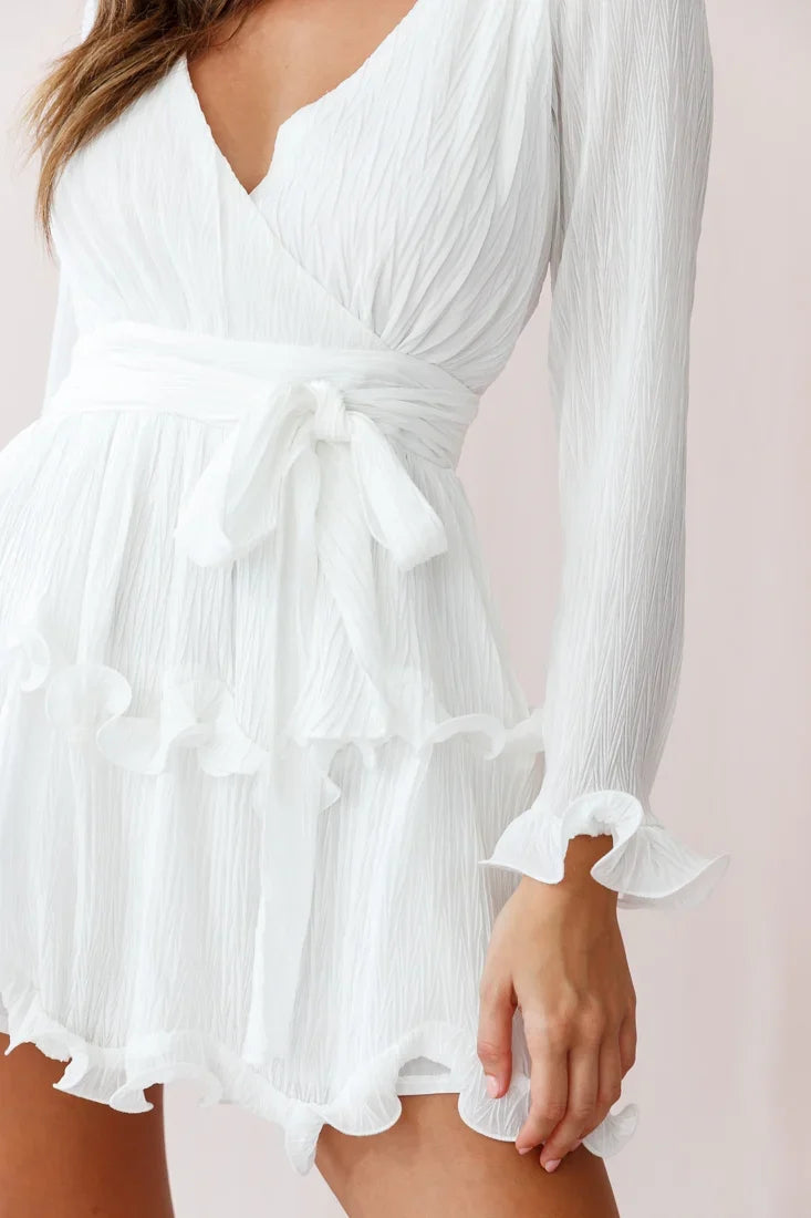 Greta Tiered Ruffle Chiffon Dress White