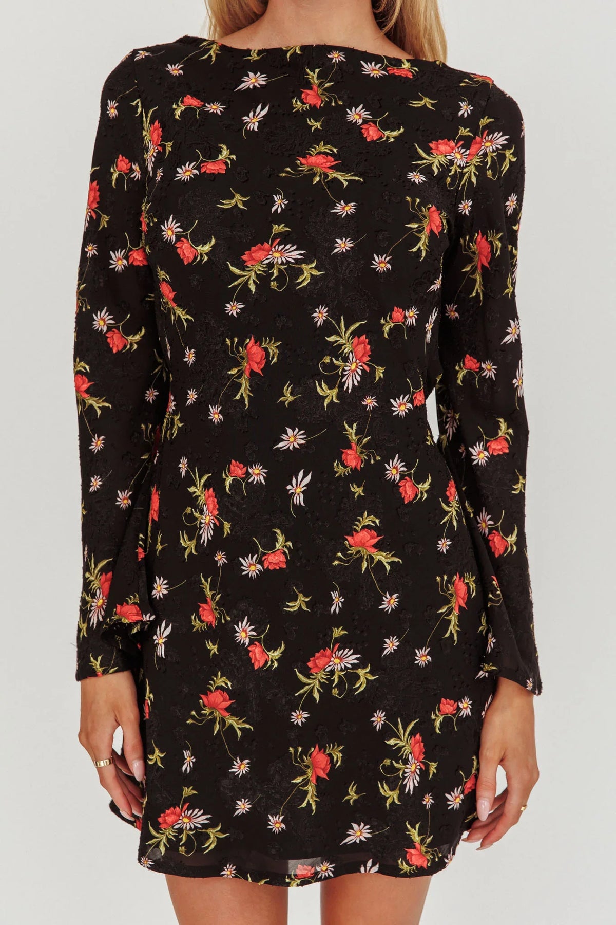 Thriller Long Sleeve Backless Mini Dress Floral Black