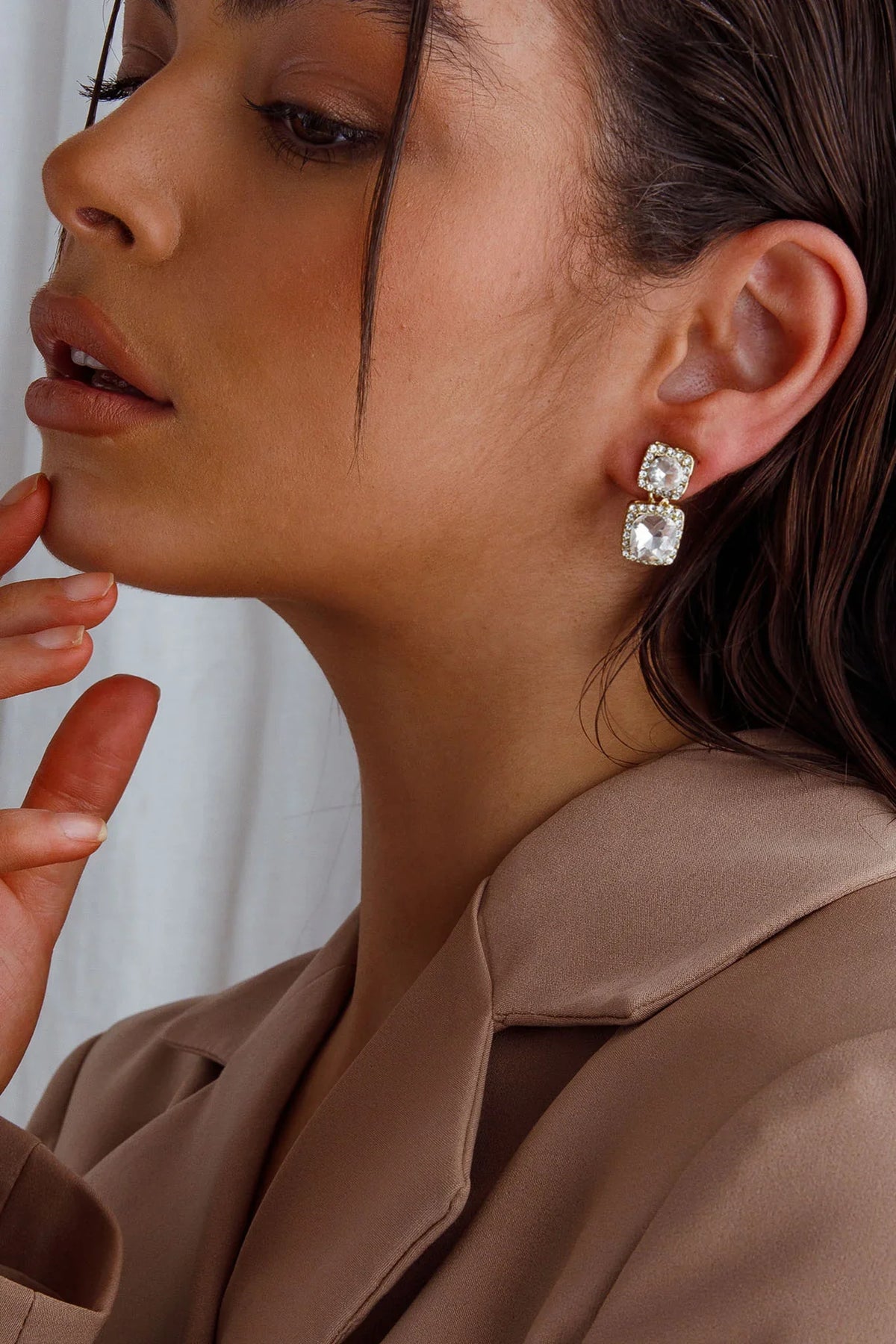 Megan Diamante Square Drop Earrings Gold