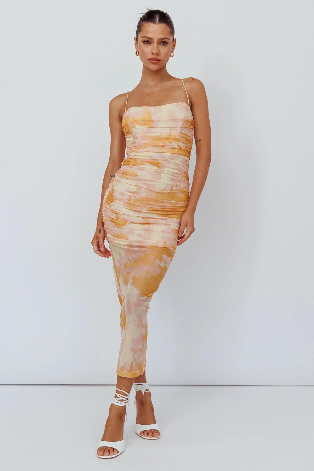 Logan Cami Strap Midi Dress Floral Yellow