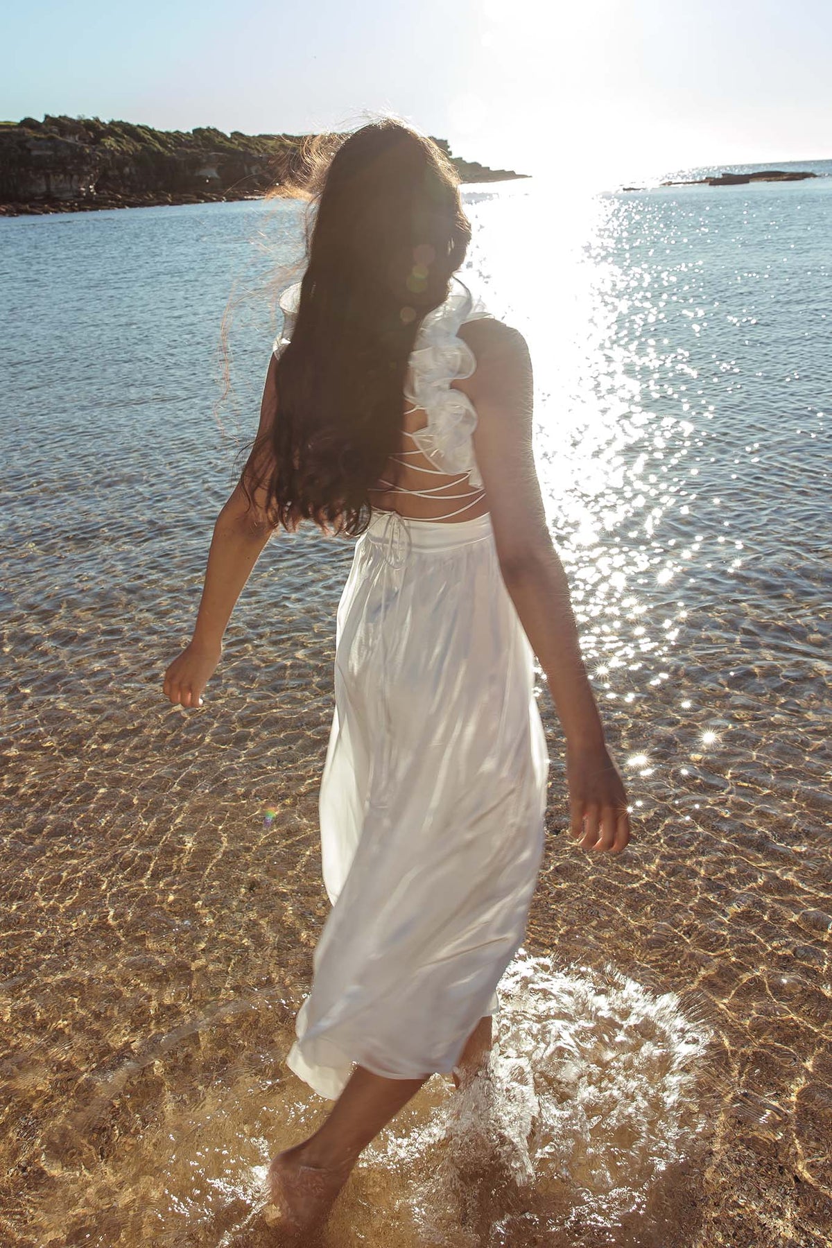 Madara Lace-Up Back Maxi Dress White