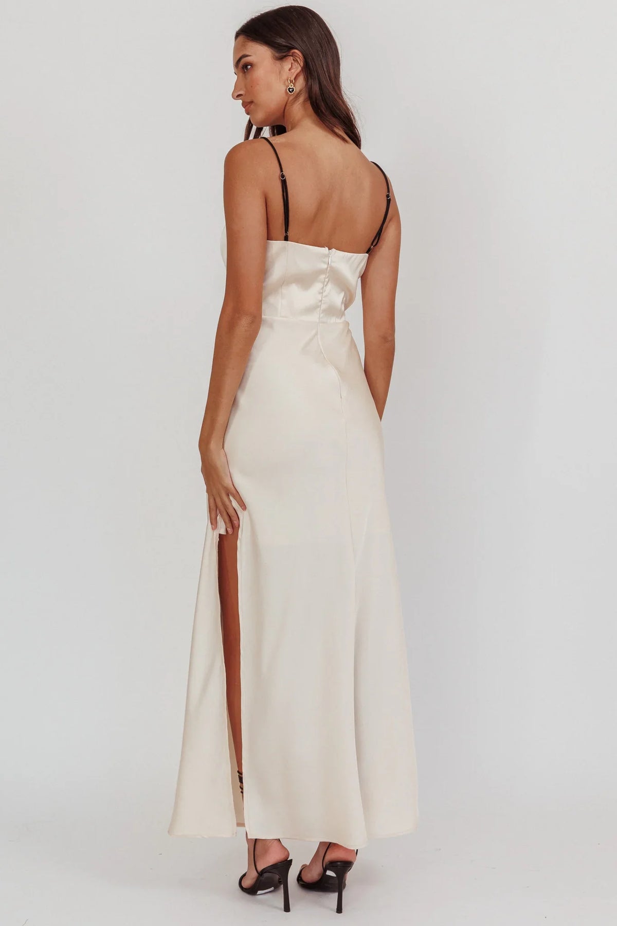 Tomorrow's Love Gathered Bow Neckline Maxi Dress Oyster