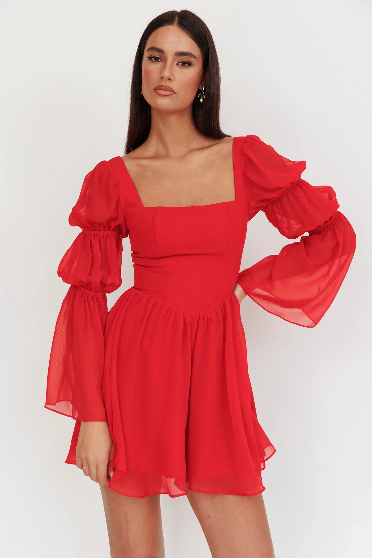 Miya Long Sleeve Mini Dress Red