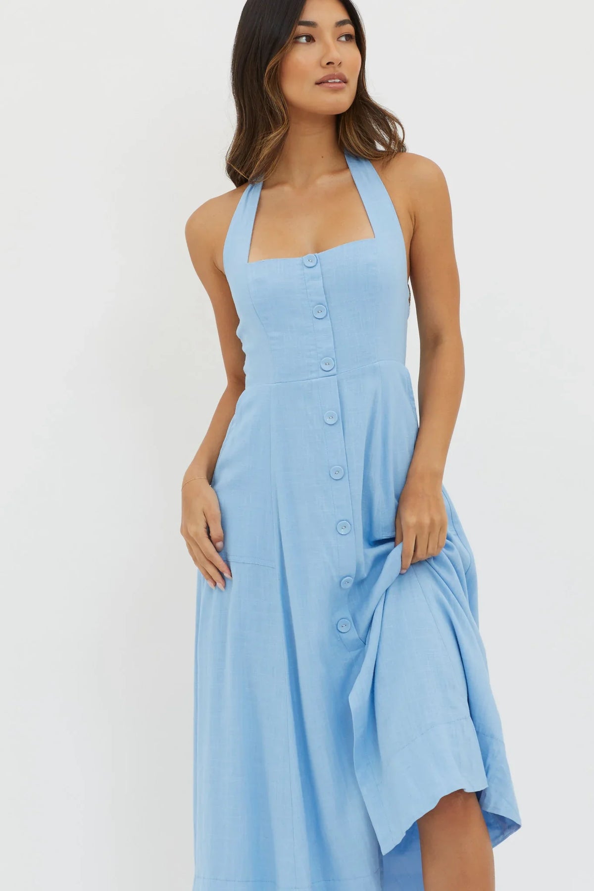 Marybeth Halterneck Midi Dress Blue