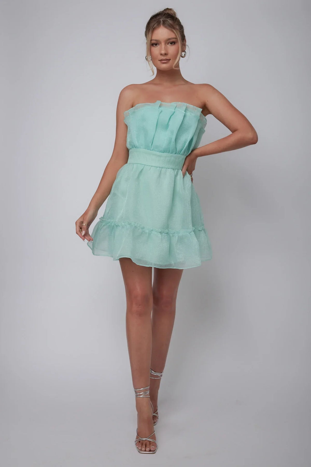 Marisela Strapless Frill Hem Mini Dress Mint