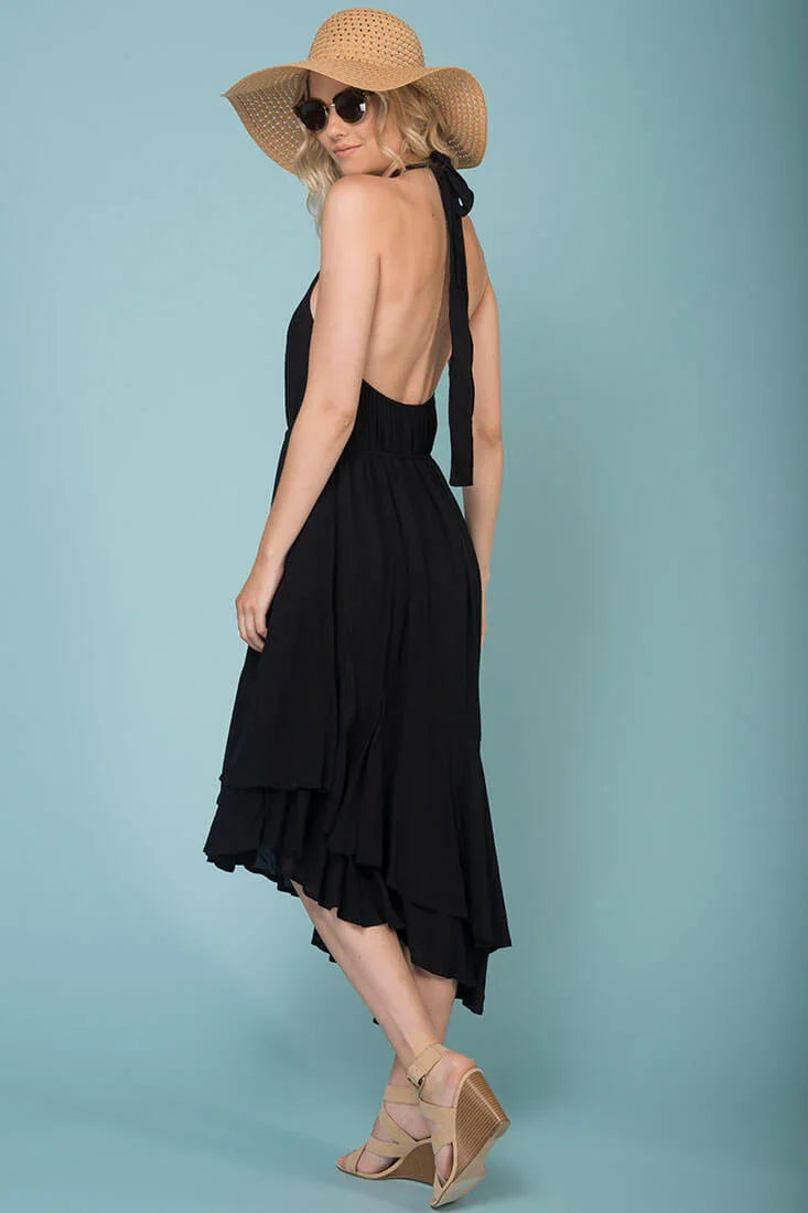 Myah Open Back Midi Dress Black