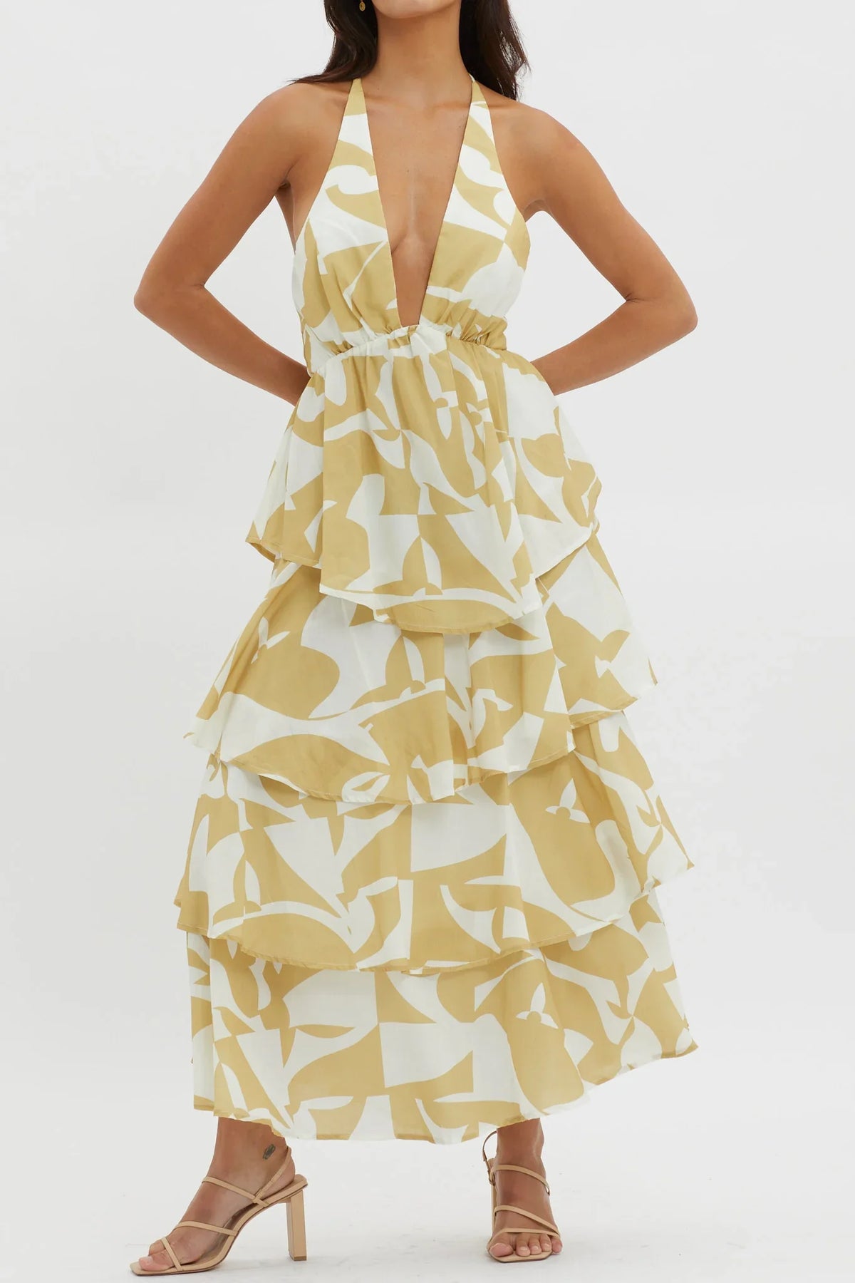 Catalina Tiered Ruffle Maxi Dress Print Yellow