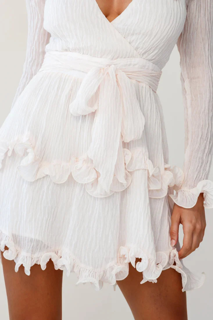 Greta Tiered Ruffle Chiffon Dress Beige