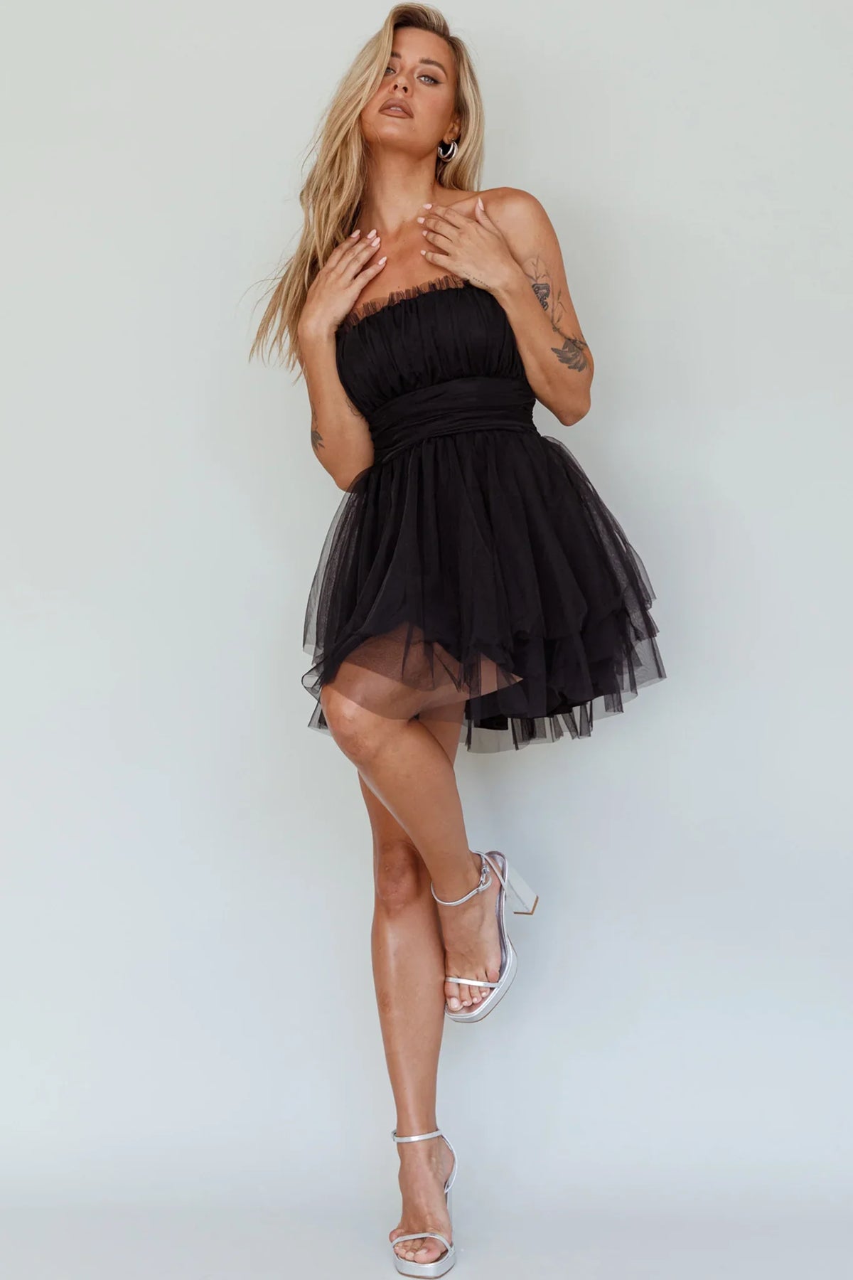 Fayette Strapless Mesh Mini Dress Black