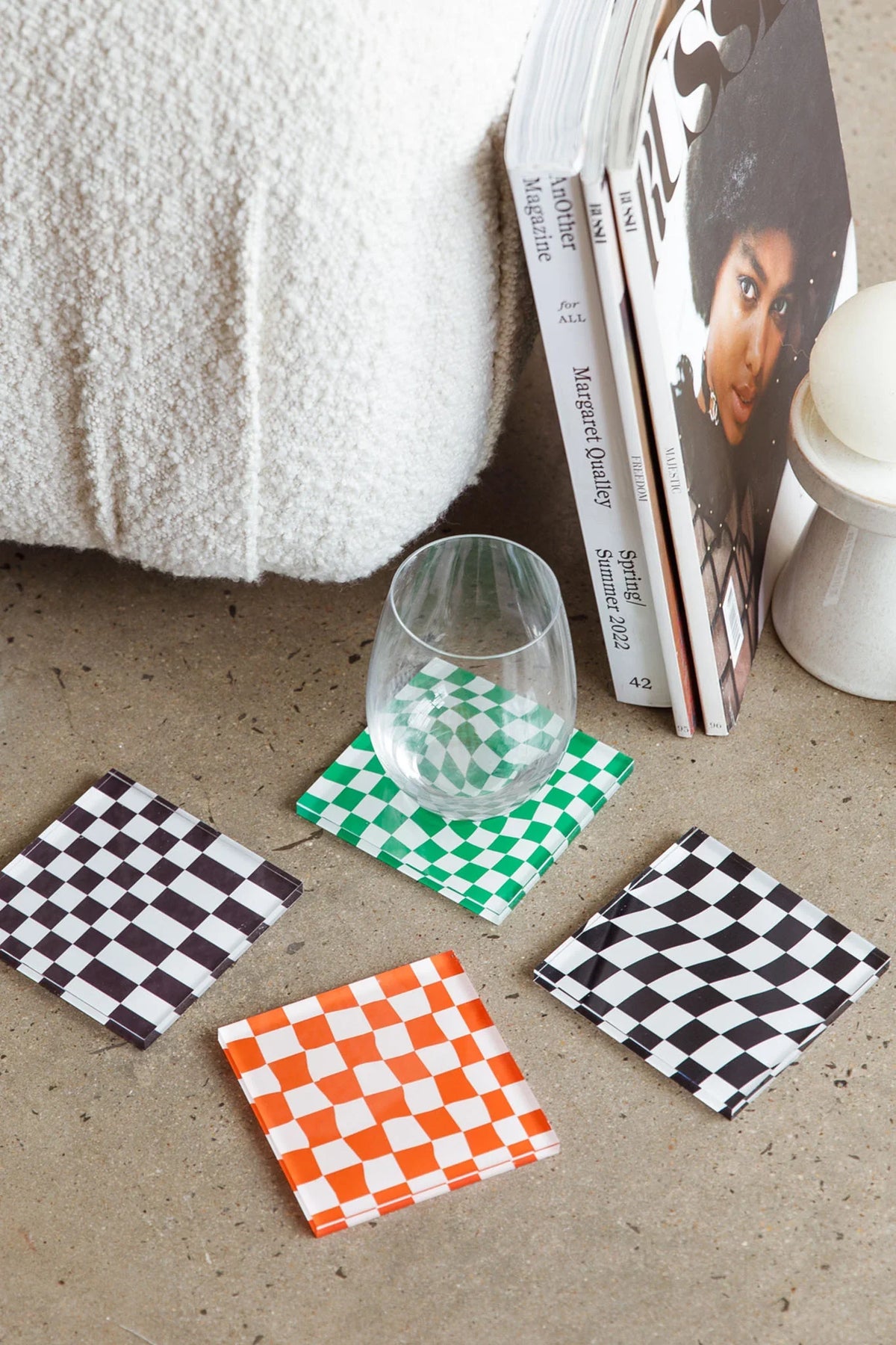 Paradiso 4pc Chessboard Acrylic Coaster Set