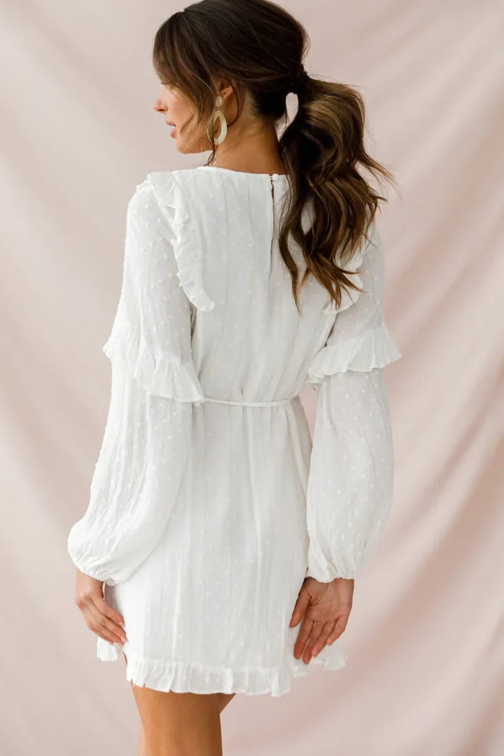 Maiden Long Sleeve Frill Dress White