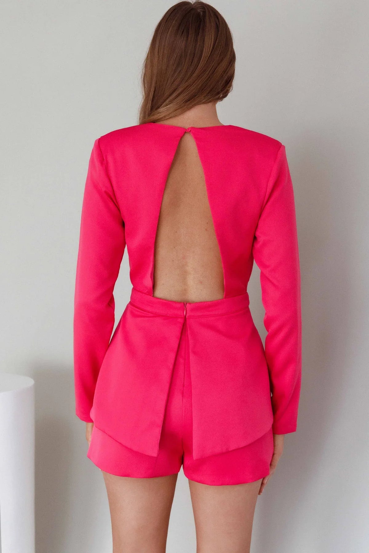 Ennis Long Sleeve Structured Romper Pink