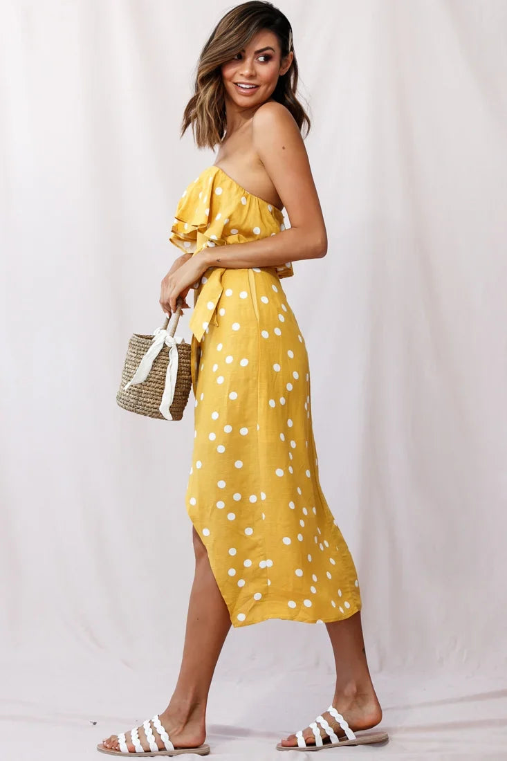 Hamilton Bandeau Midi Wrap Dress Mustard