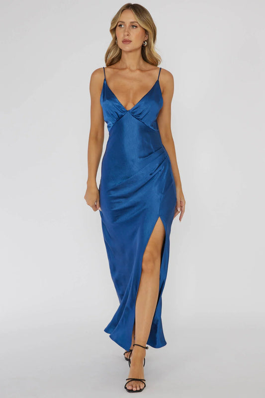 Marlie Side Pleat Maxi Dress Navy