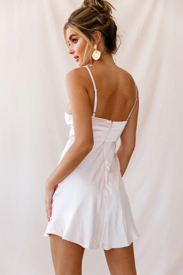 Starry Night Satin Bust-Tie Mini Dress Pink