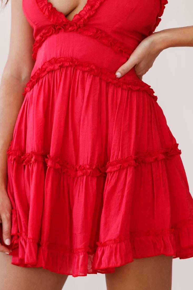 Laney Low Back Cami Strap Dress Plain Red