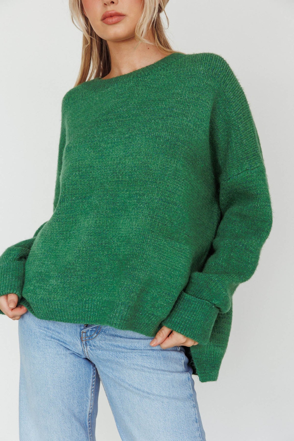 Kayce Dropped Shoulder Knit Sweater Green