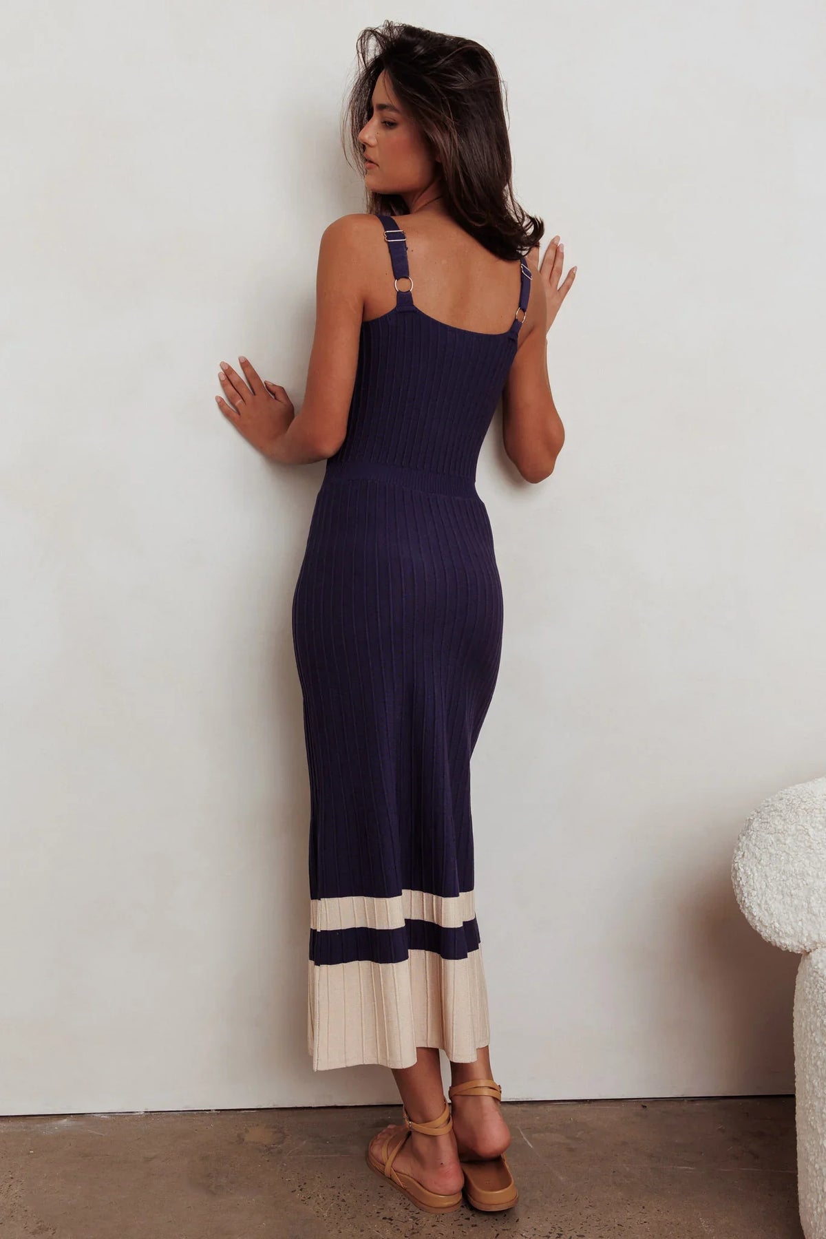 Cayla Contrast Ribbed Knit Maxi Dress Navy