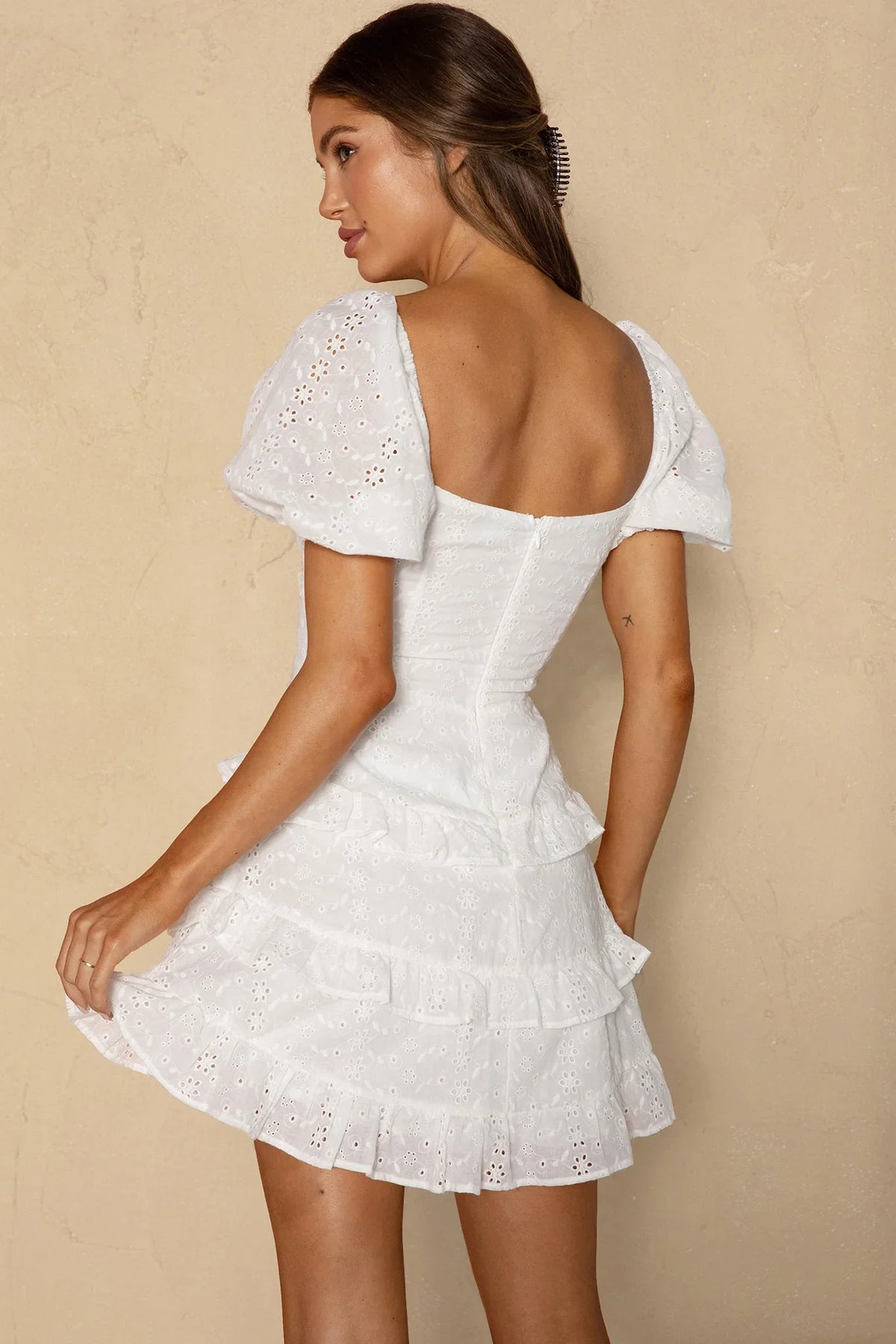 Beach Bliss Lace-Up Bust Eyelet Dress White