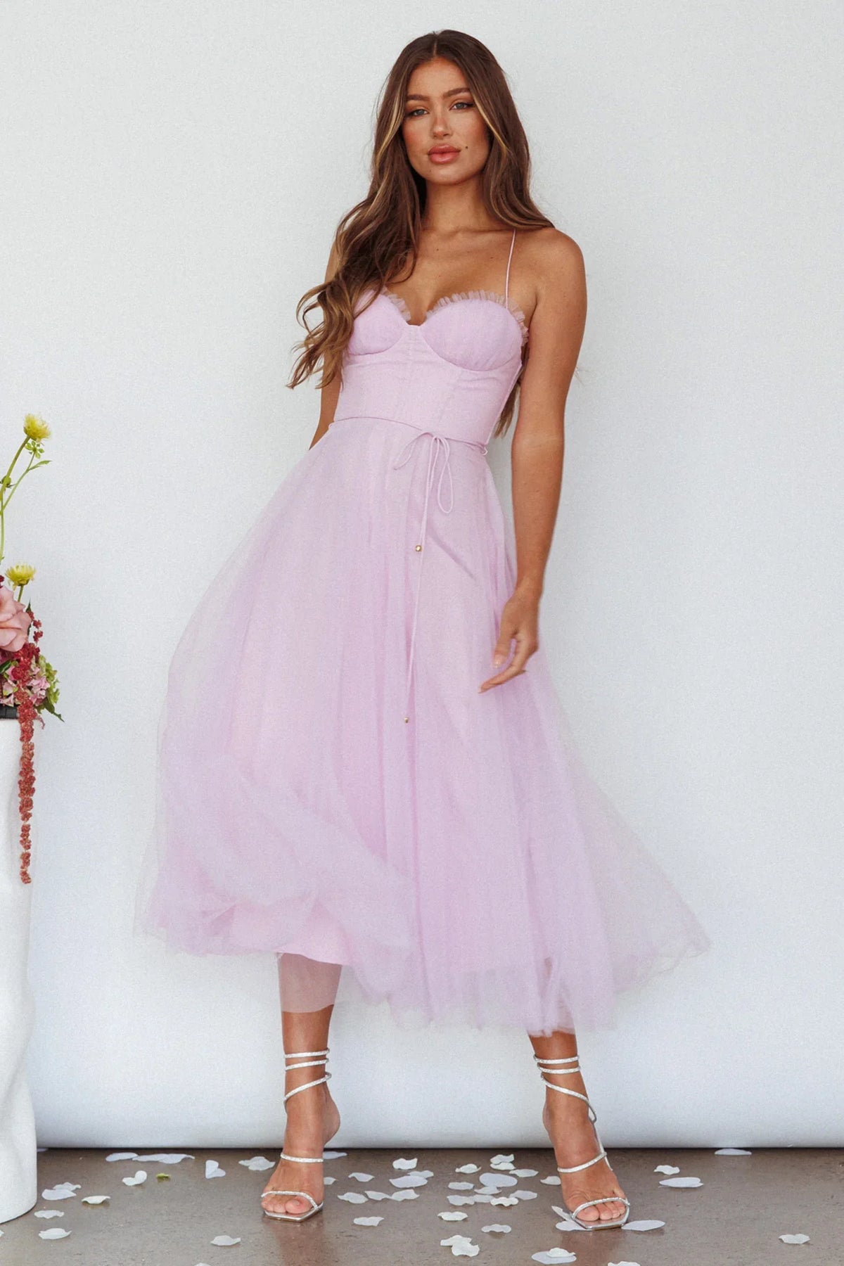 Smitten Sweetheart Neckline Chiffon Midi Dress Orchid