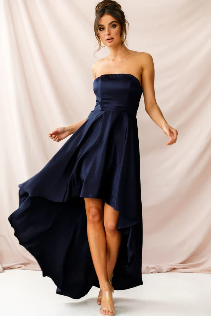 Belle Strapless High-Low Hem Dress Navy