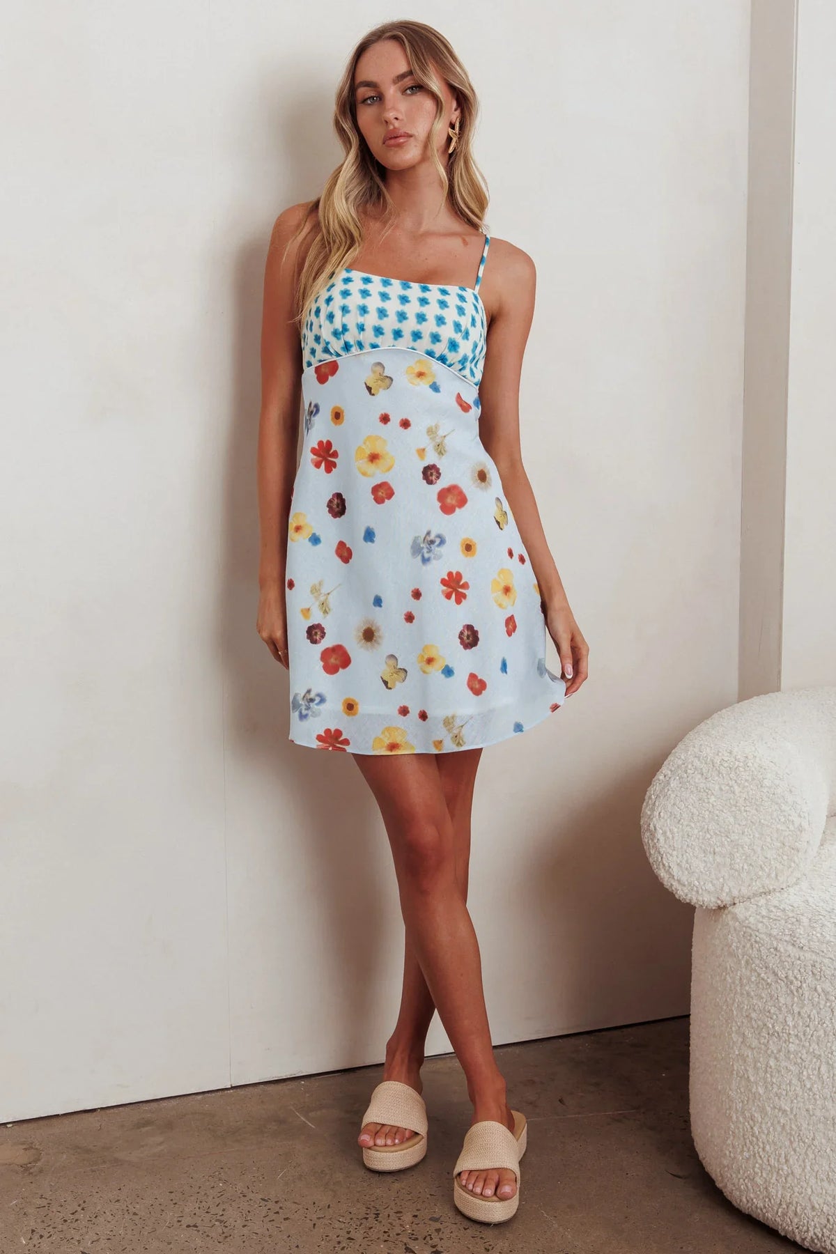 Fleur Sun Cami Strap Mini Dress Flowers Blue