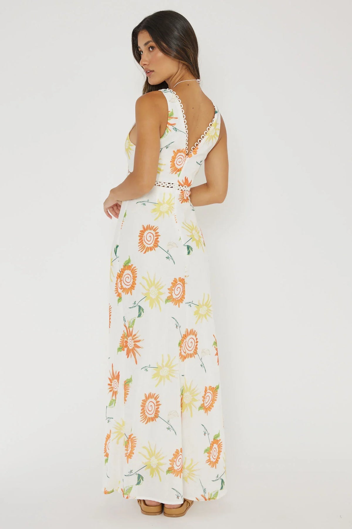 Cambria Crochet Trim Maxi Dress Flower Orange