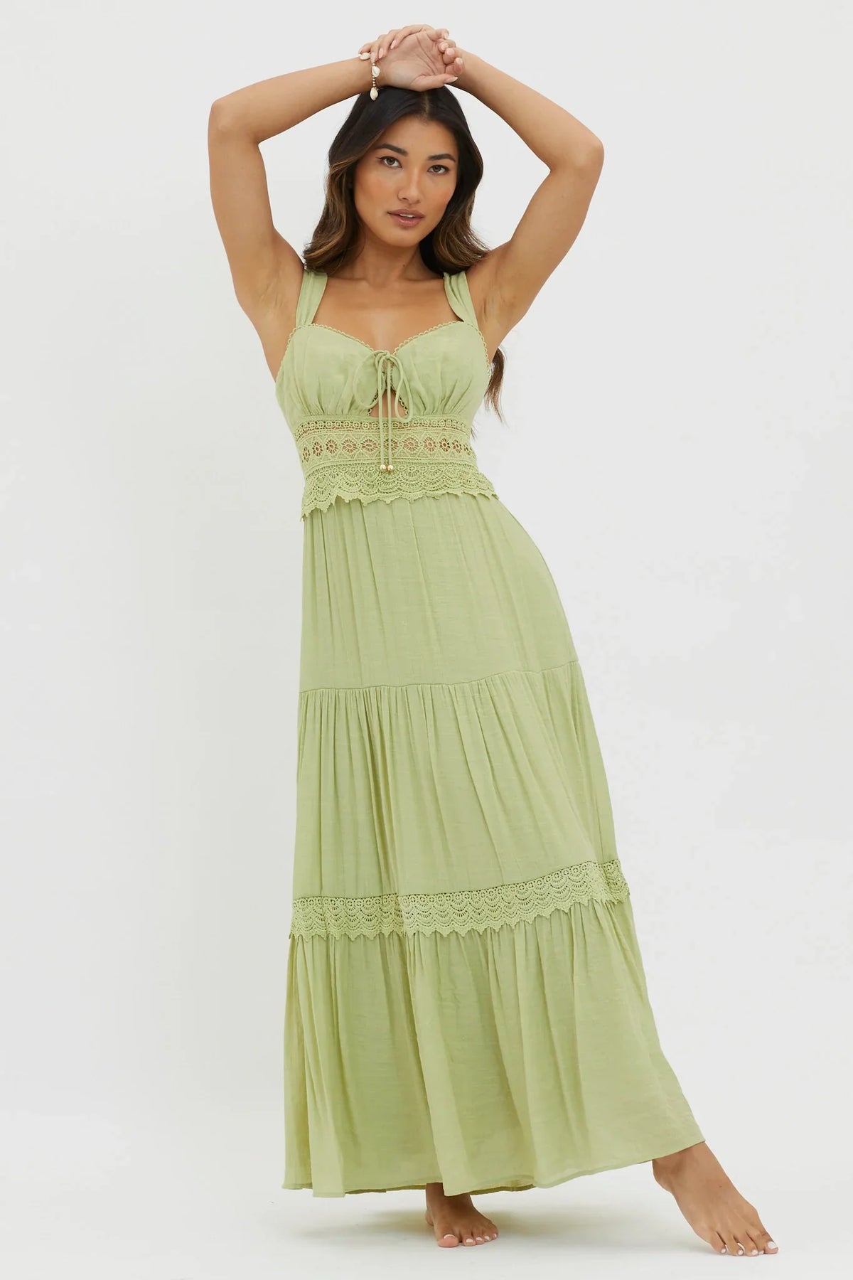Libby Crochet Lace Waist Maxi Dress Green