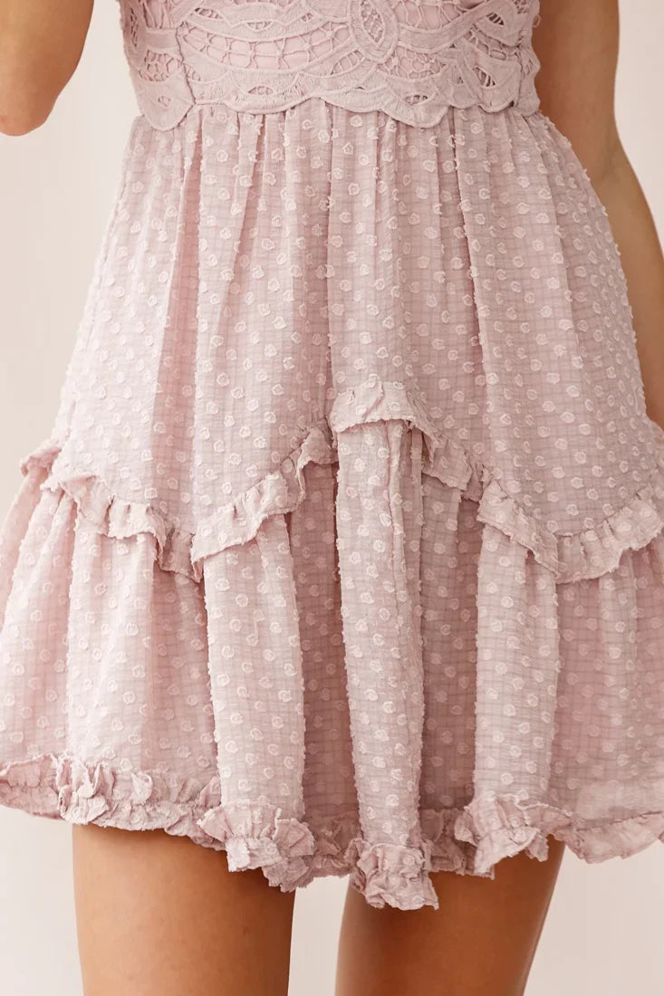 Briella Deep V-Neckline Crochet Detail Bust Dress Blush
