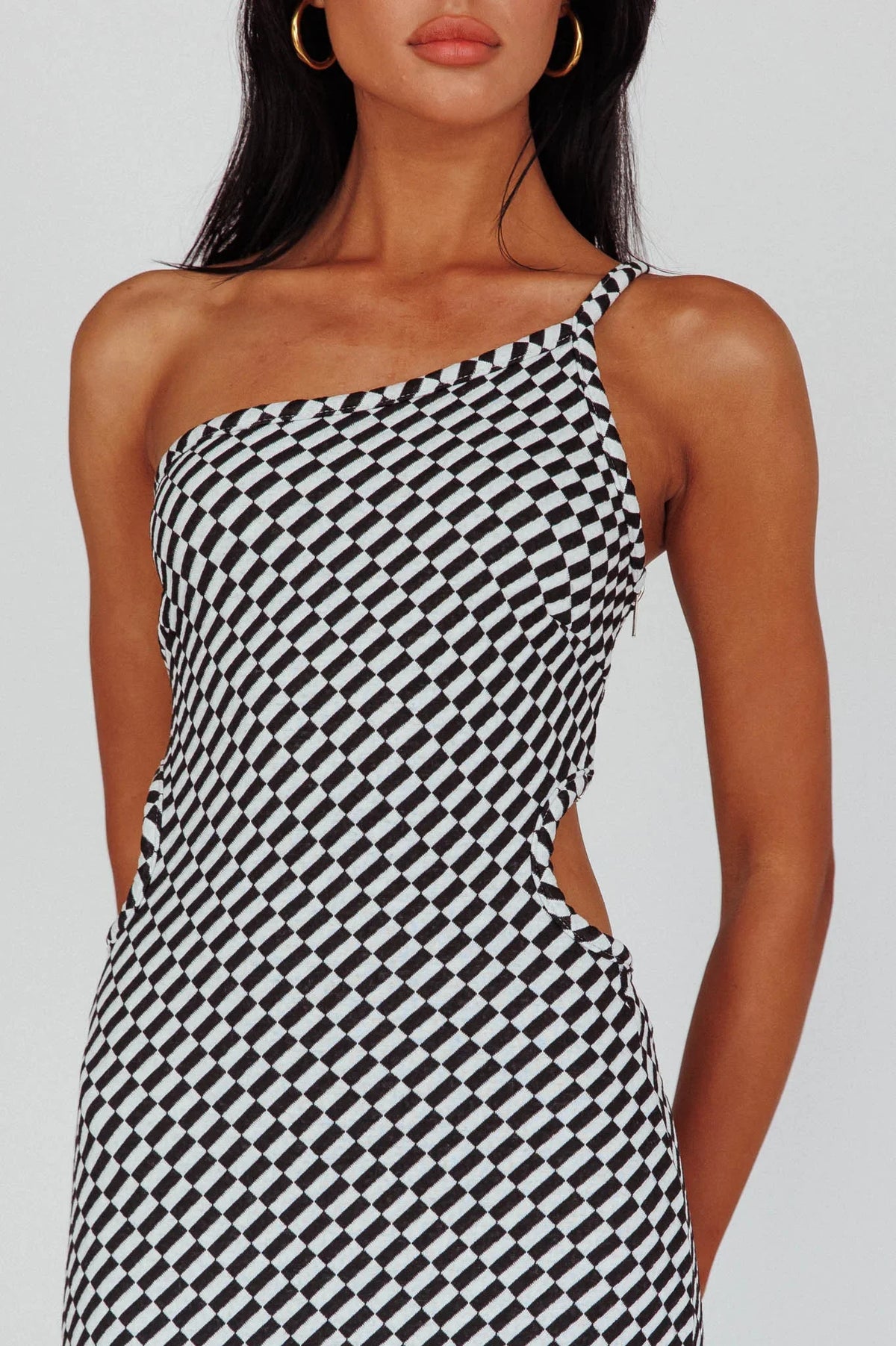 Cinzia One-Shoulder Cut-Out Midi Dress Black