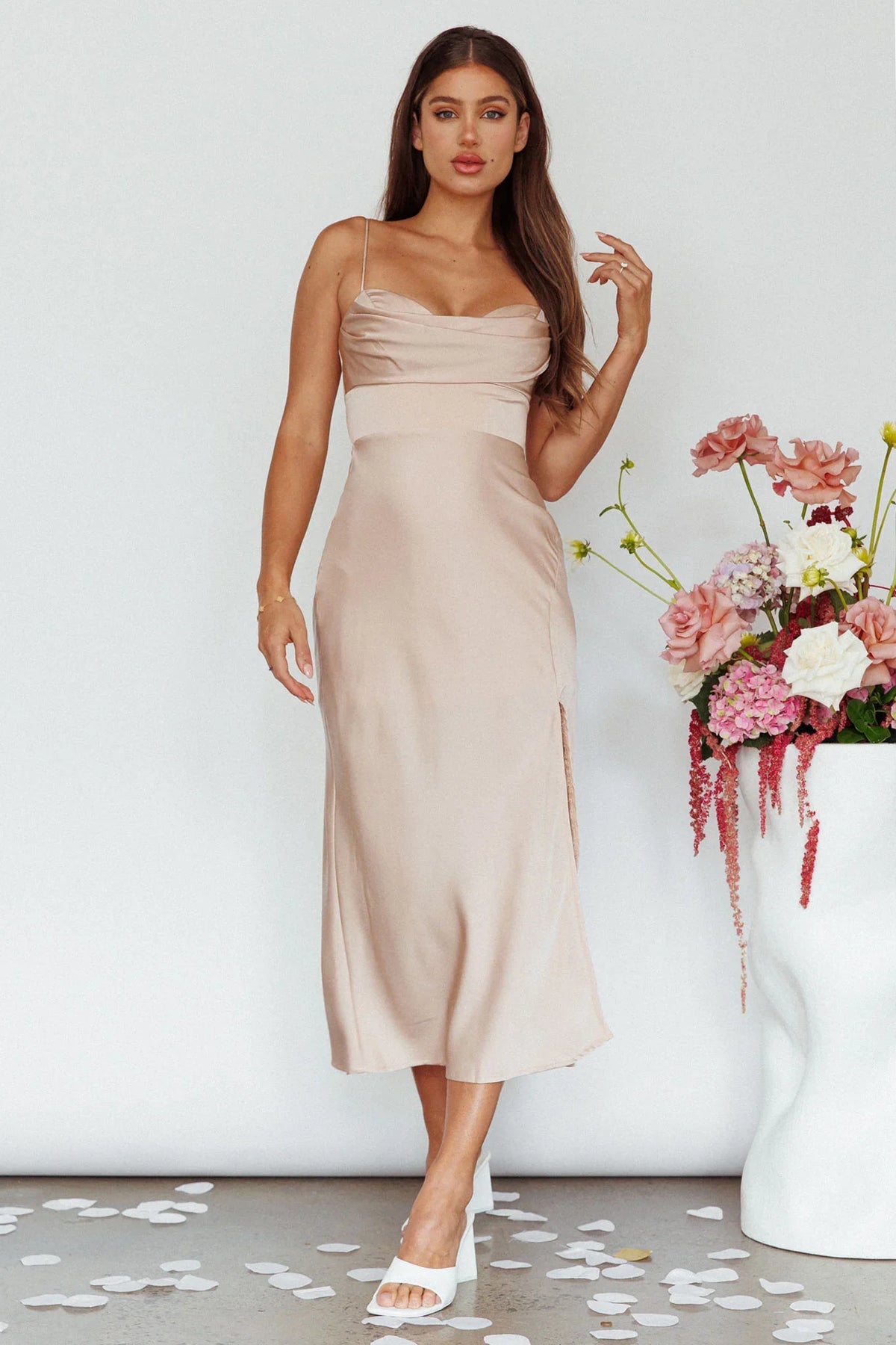 Giorgette Side Split Midi Dress Champagne