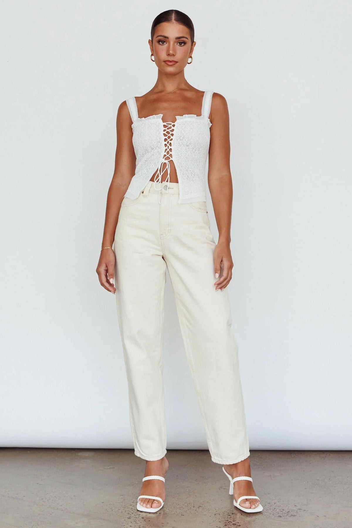 Never Miss Lace-Up Bust Top White
