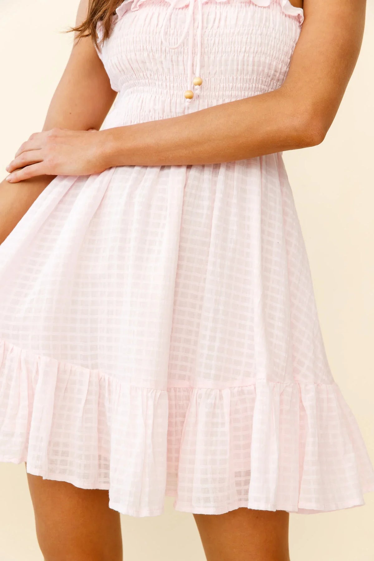 Flynn Frill Strap Shirred Bust Dress Baby Pink