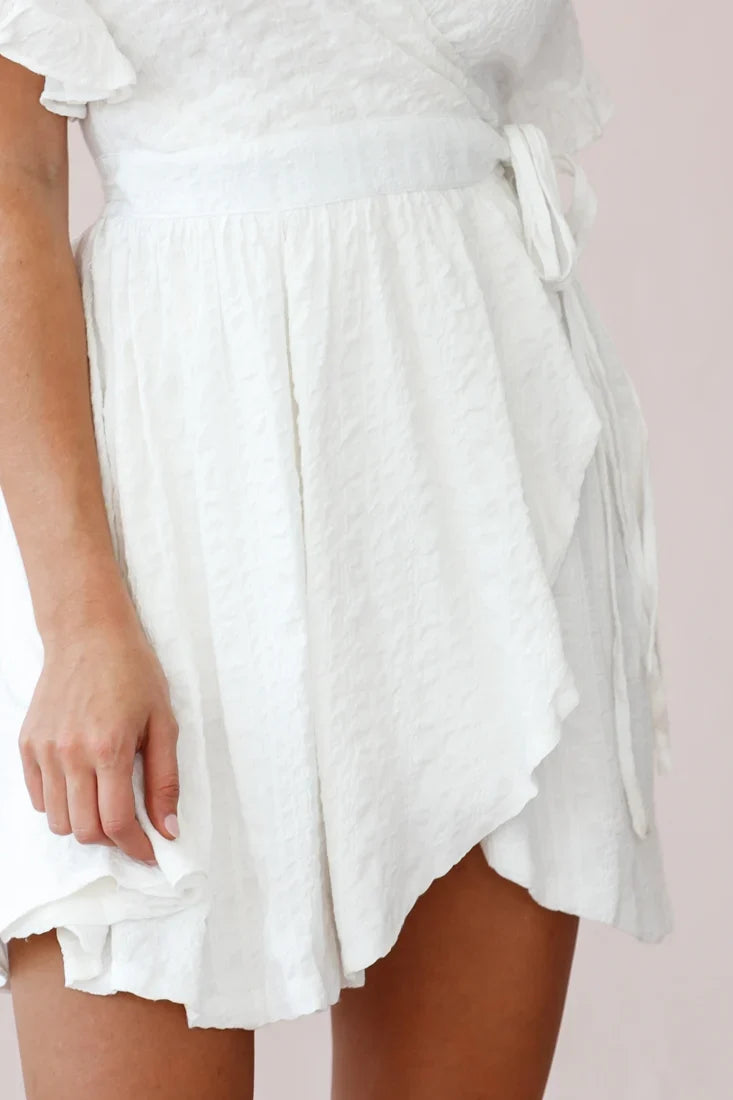 Cara Frill Trim Wrap Dress White