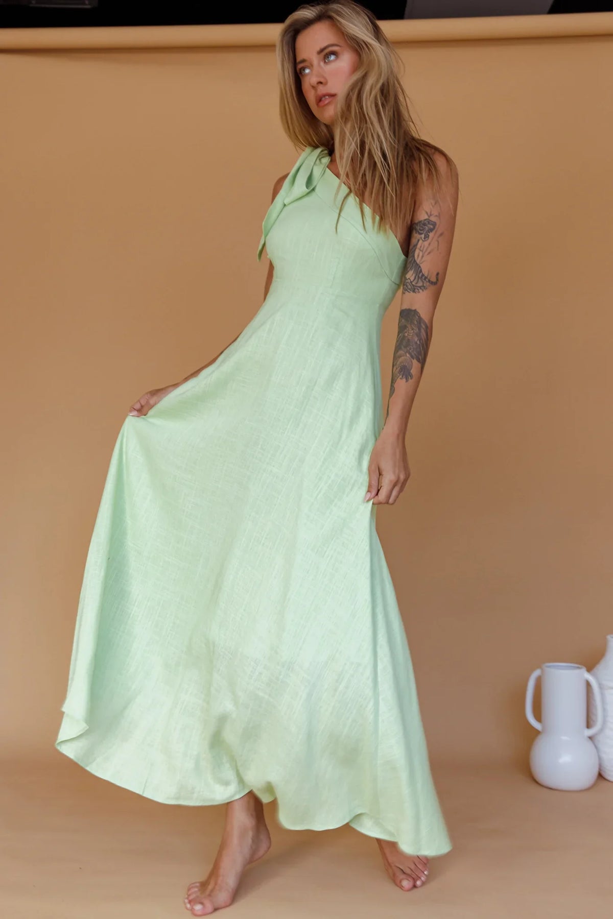 Rigel One-Shoulder Maxi Dress Apple