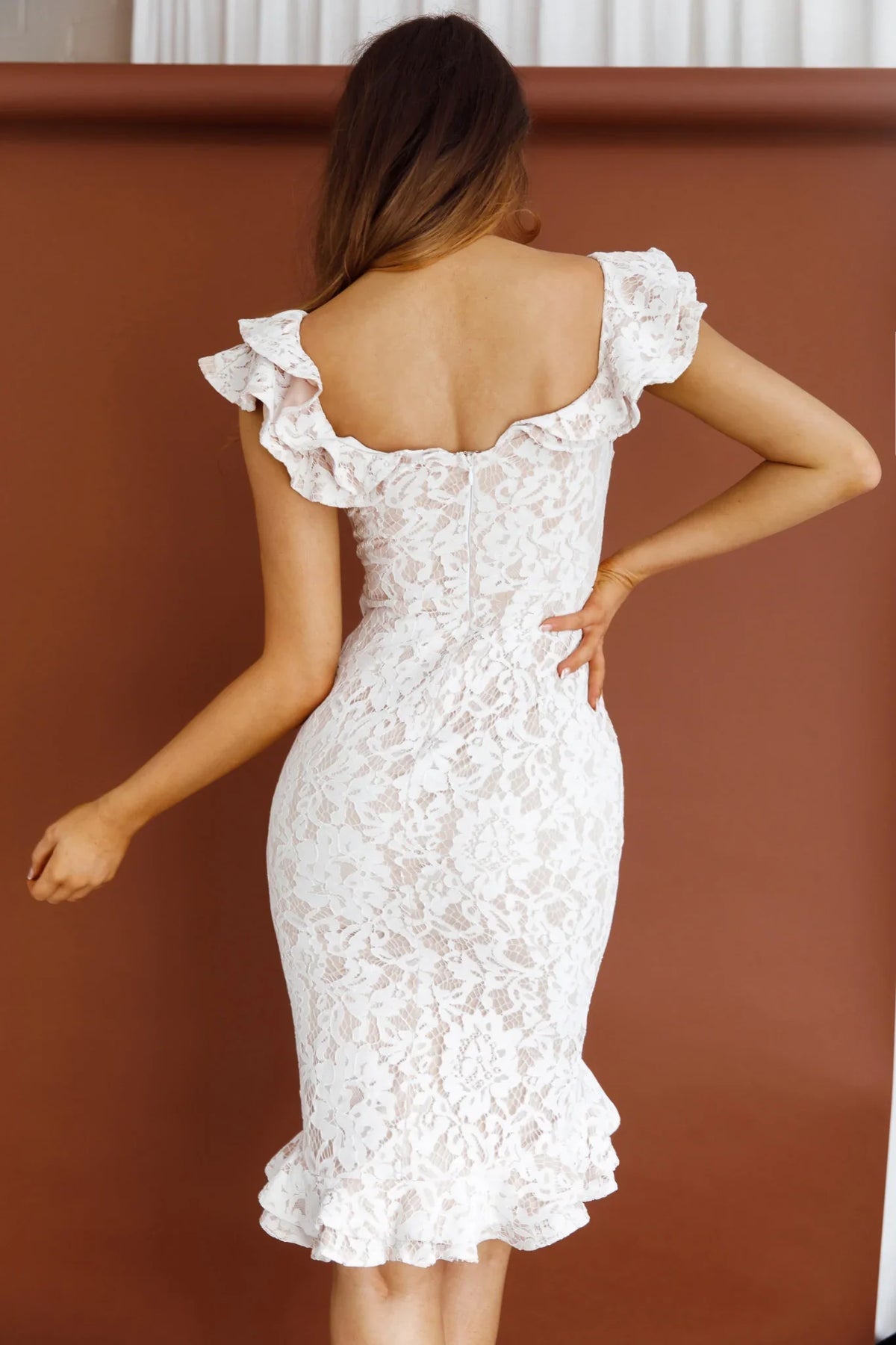 Rossi Off-Shoulder Double Ruffle Lace Dress White