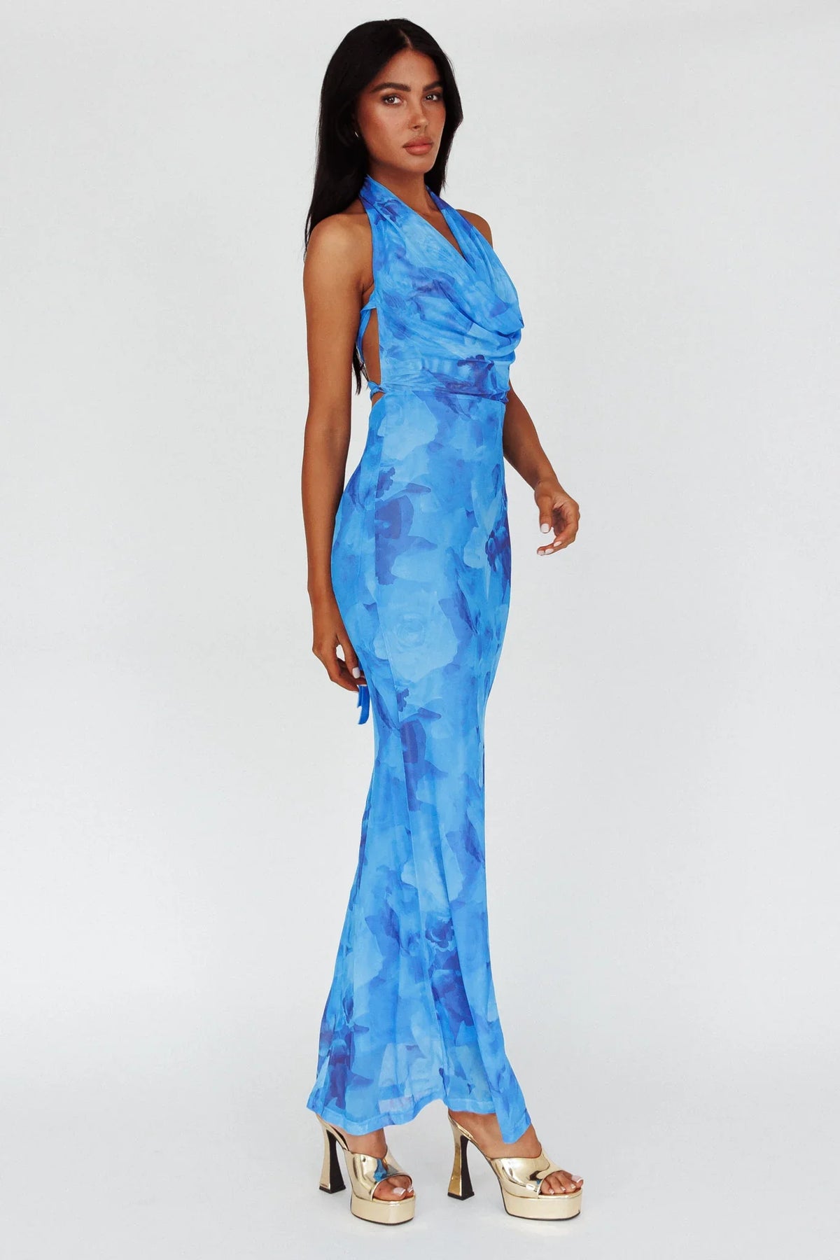 Janika Halterneck Maxi Dress Floral Blue