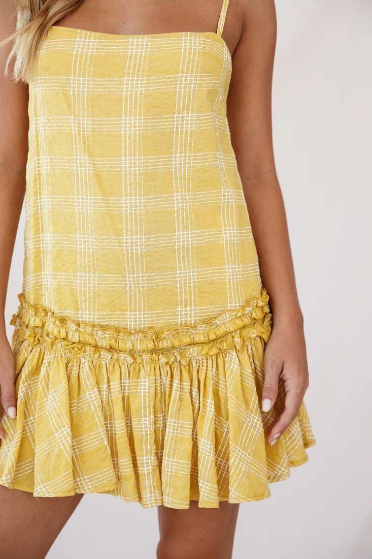 Zelda Dropped Waist Shift Dress Mustard